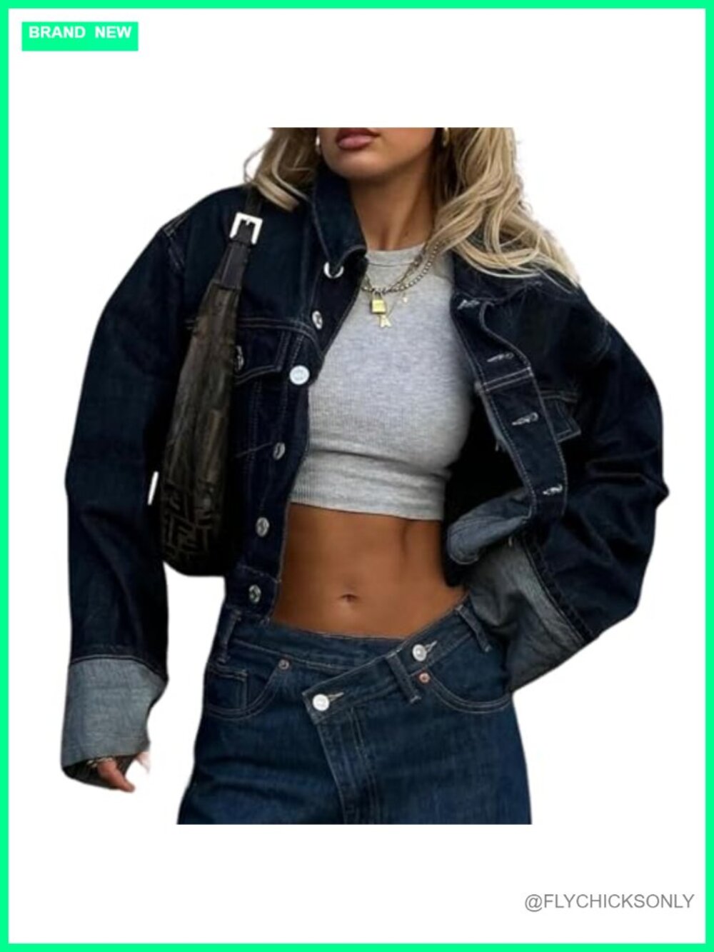 Cropped Denim Jacket Button Up Long Sleeve Jean Jacket